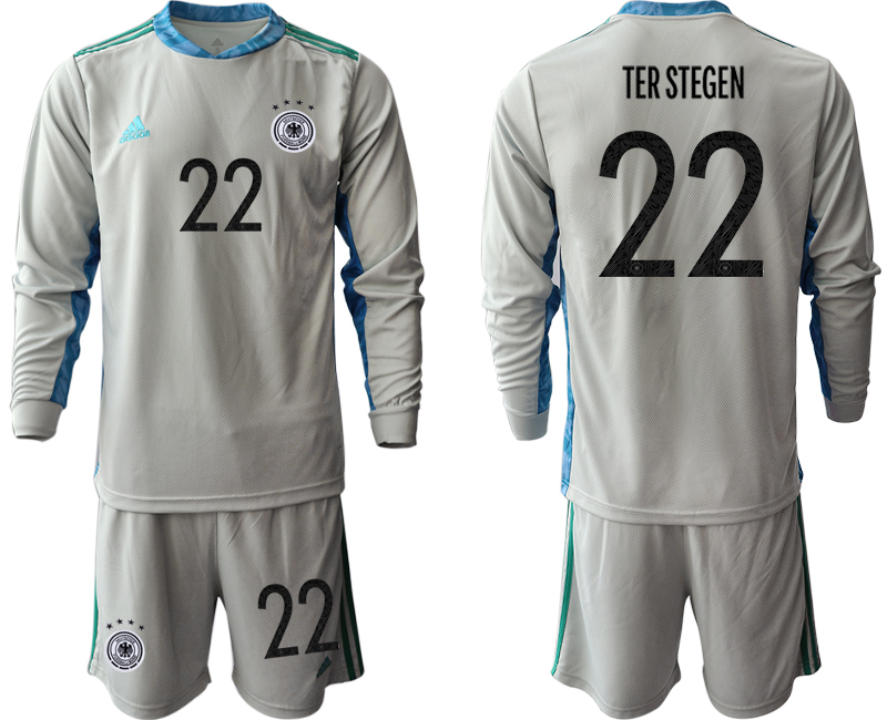 Men 2021 European Cup Germany grey Long sleeve goalkeeper #22 Soccer Jersey